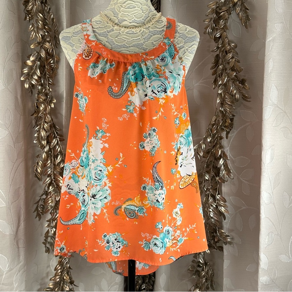 Torrid Floral Orange Sleeveless Top high low - Picture 3 of 12
